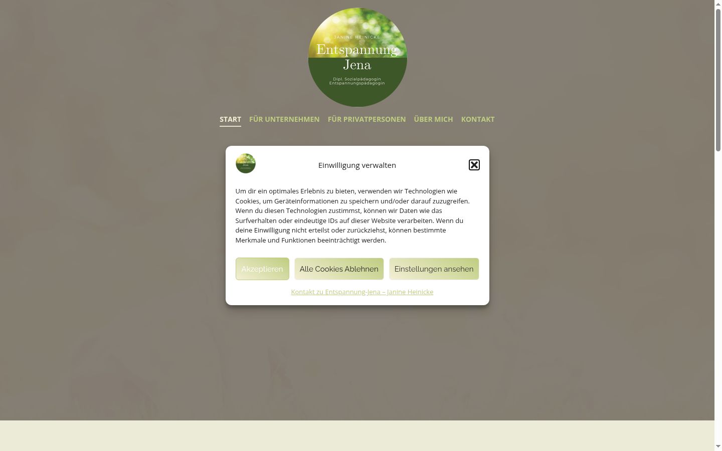 Screenshot des Einwilligungsbanners vor jeglicher Interaktion