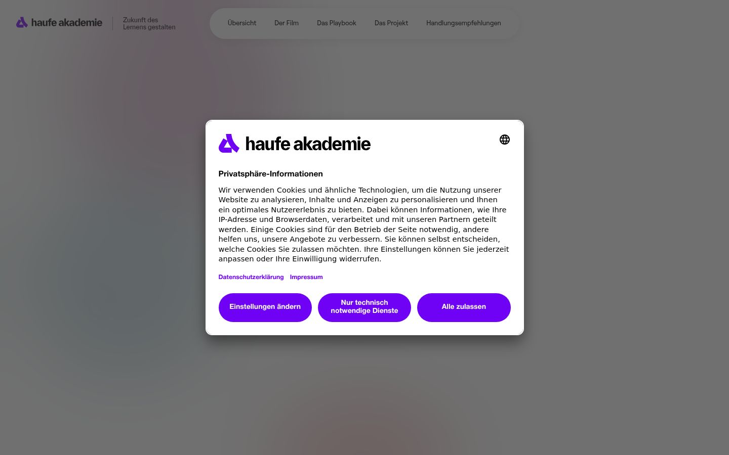 Posnetek zaslona pasice za privolitev, prikazane pred kakršno koli interakcijo