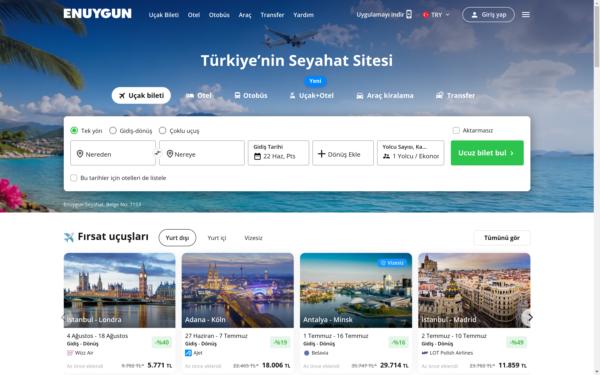 Screenshot of enuygun.com