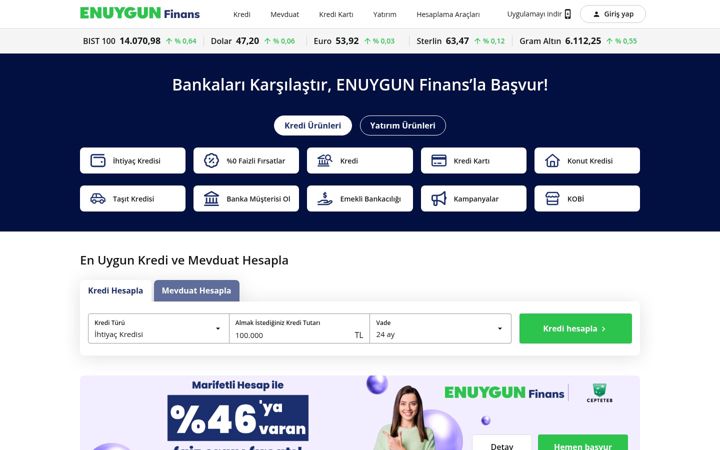 Screenshot of enuygunfinans.com