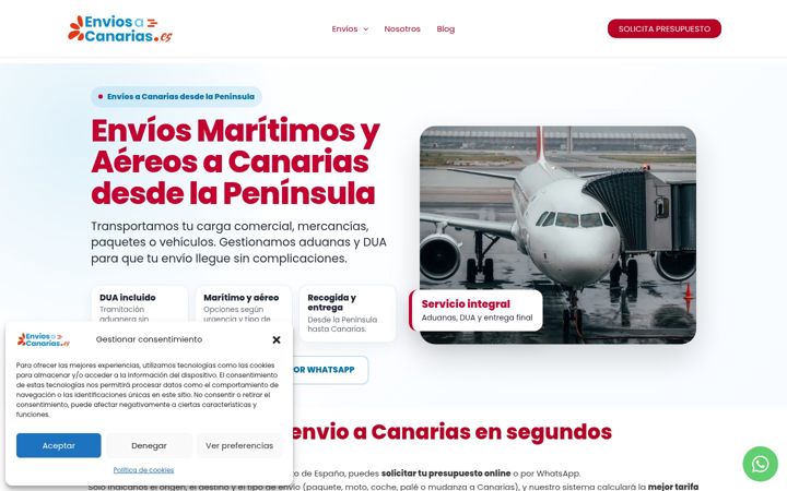 Screenshot stránky enviosacanarias.es