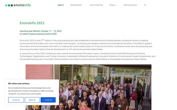 Screenshot of enviroinfo2023.eu