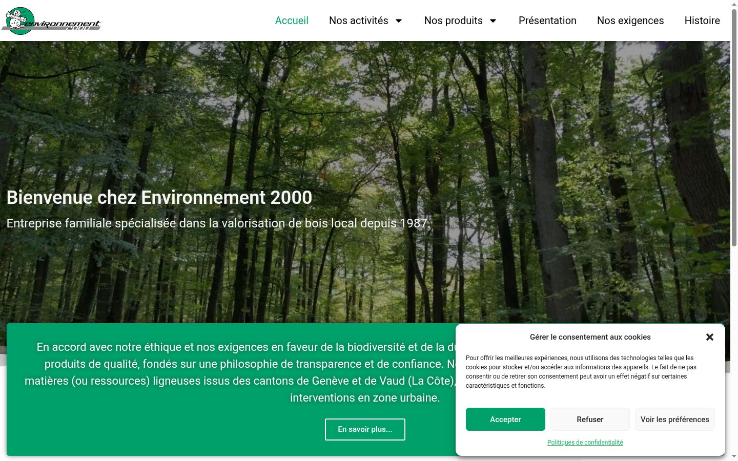 Capture d'écran de la bannière de consentement affichée avant toute interaction