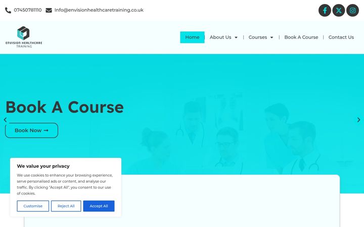 Screenshot von envisionhealthcaretraining.co.uk