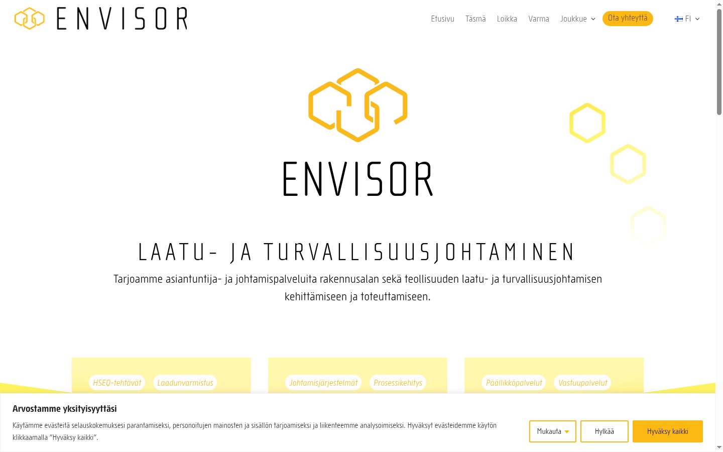 Kuvakaappaus suostumusbannerista, joka näytettiin ennen mitään vuorovaikutusta