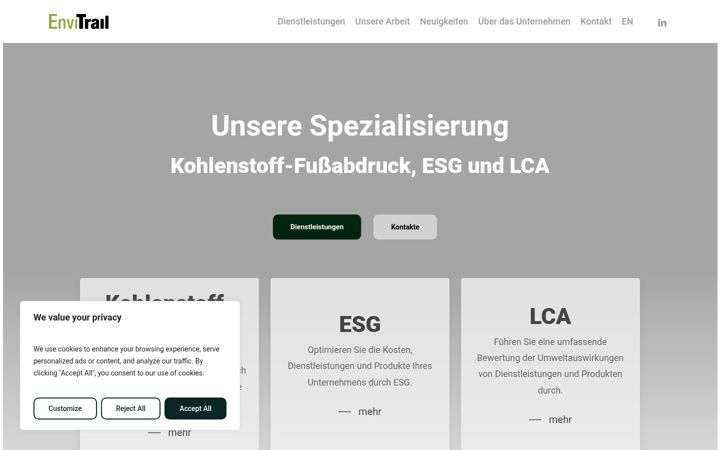 Screenshot ta' envitrail.de
