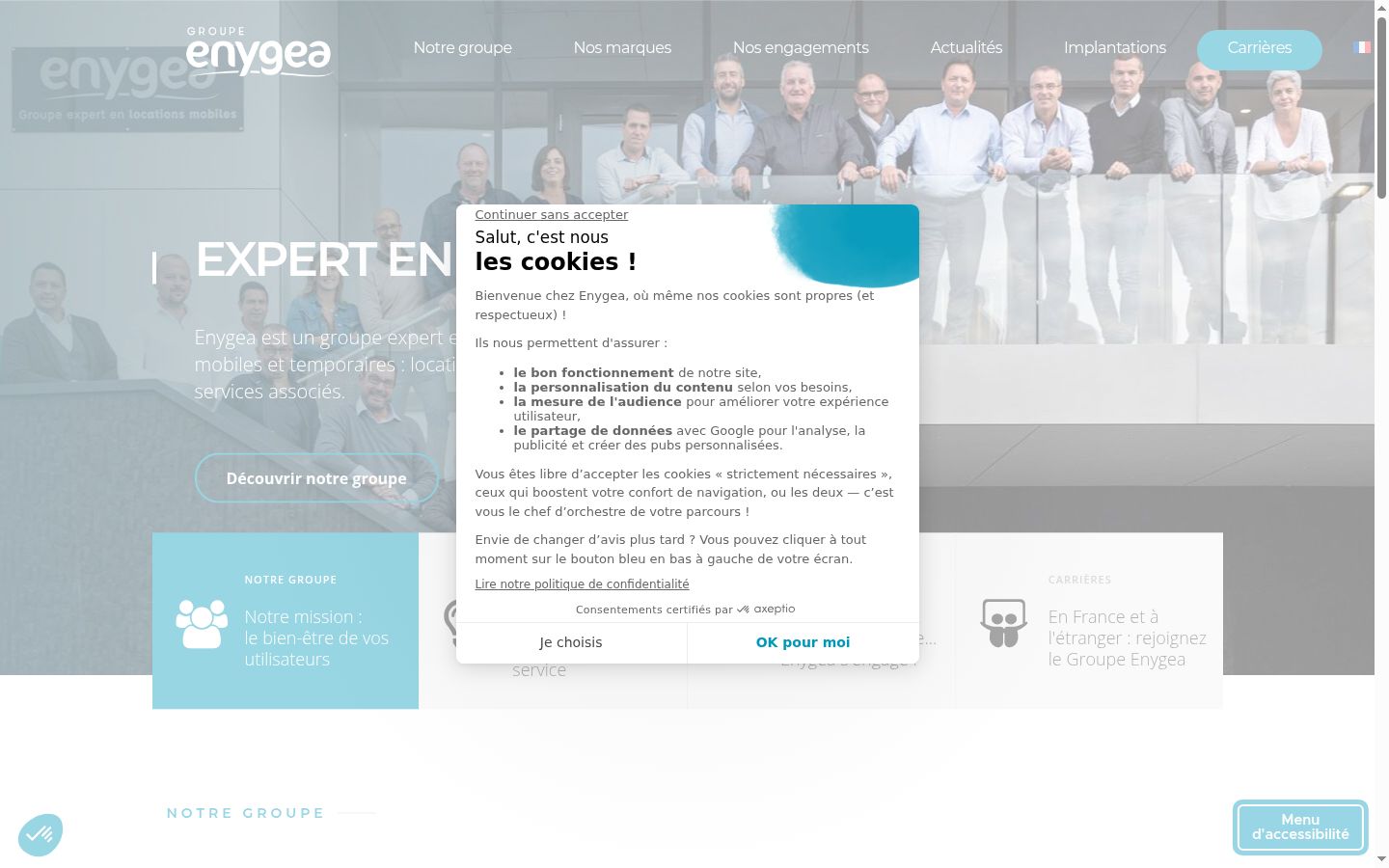 Screenshot del banner di consenso mostrato prima di qualsiasi interazione