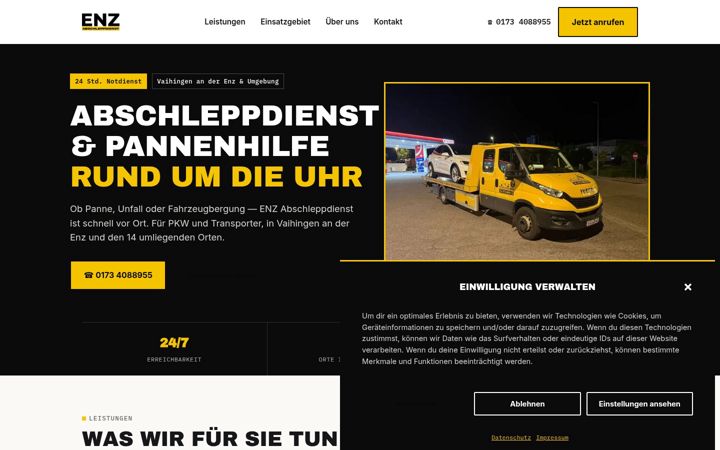 Ekrano kopija enz-abschleppdienst.de