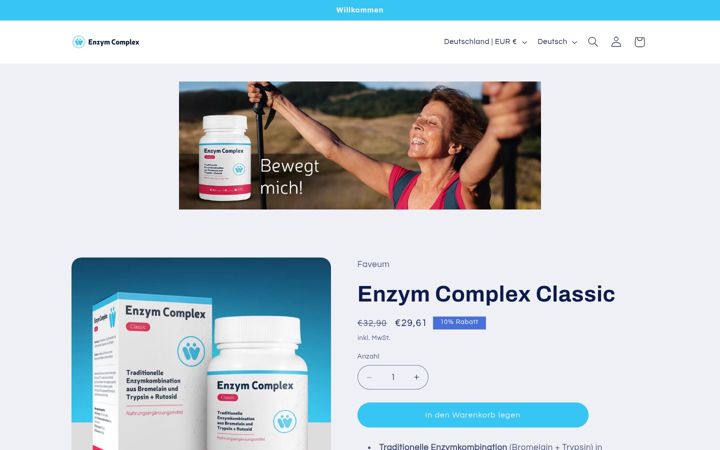 Kuvakaappaus sivustosta enzymcomplex.de