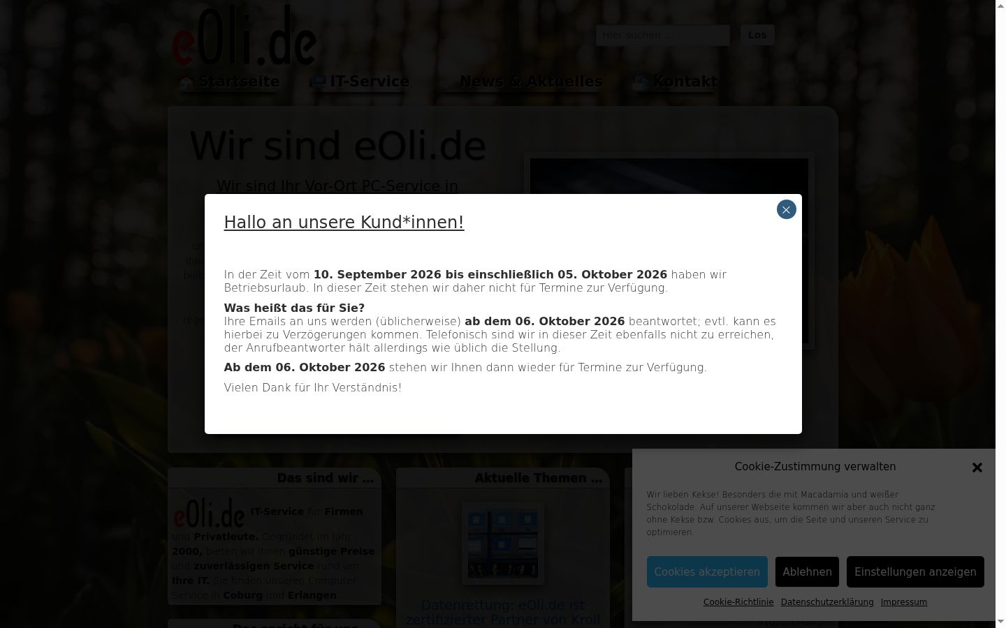 Screenshot des Einwilligungsbanners vor jeglicher Interaktion