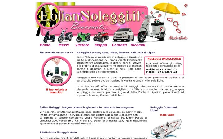 Screenshot of eoliannoleggi.it