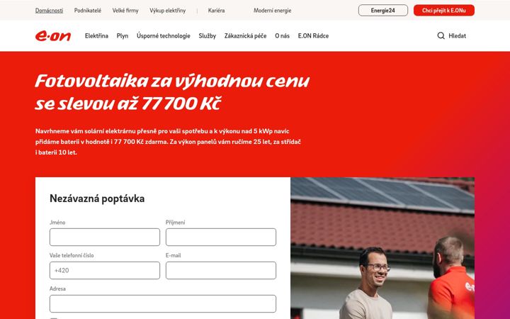 Kuvakaappaus sivustosta eon-solar.cz