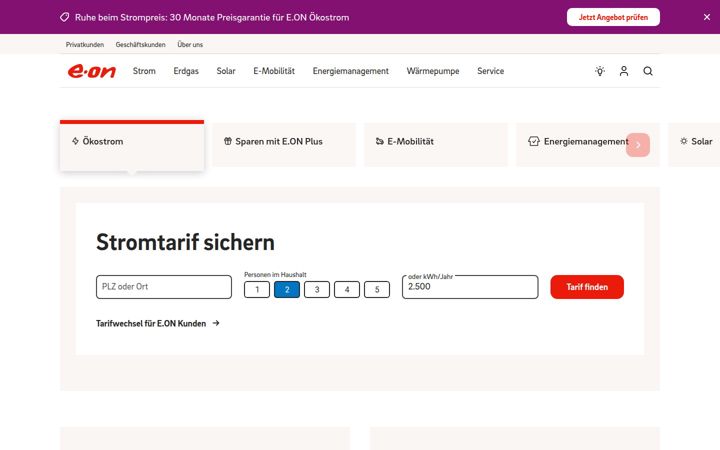 Screenshot von eon.de