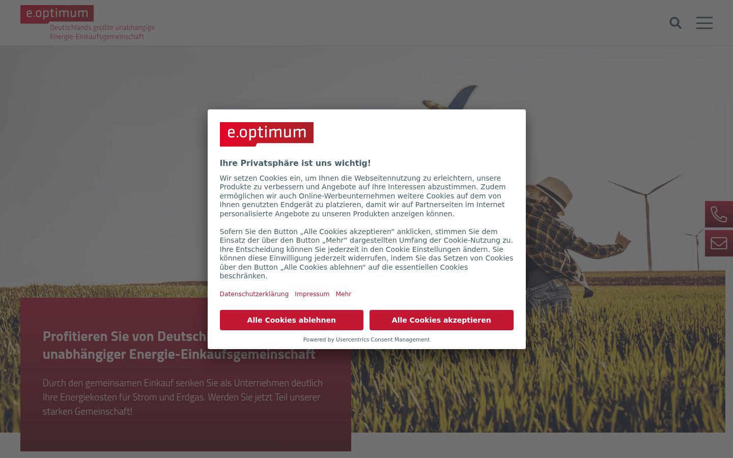 Screenshot des Einwilligungsbanners vor jeglicher Interaktion