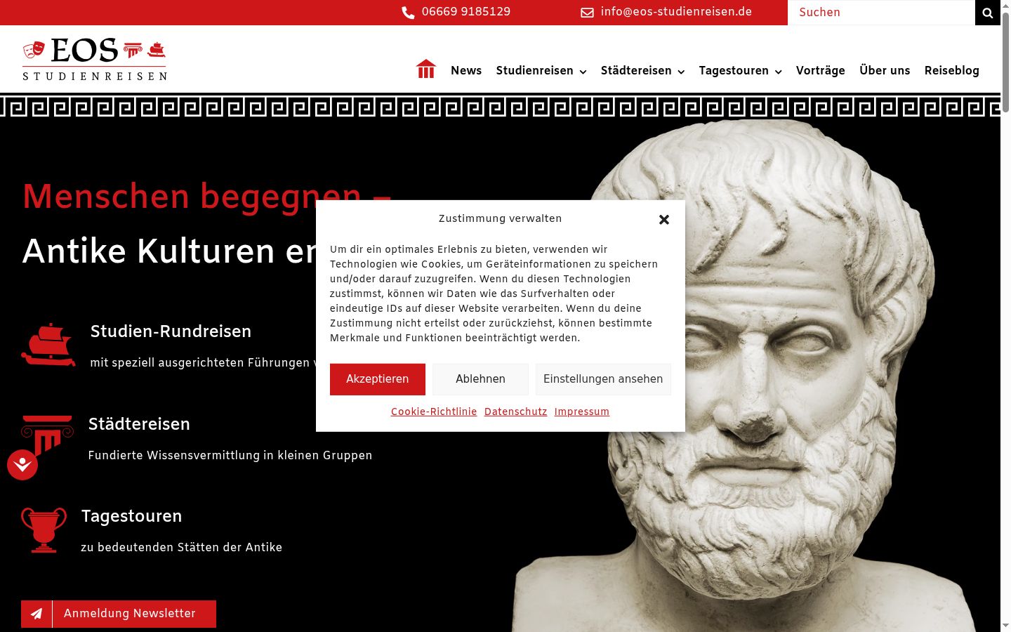 Screenshot des Einwilligungsbanners vor jeglicher Interaktion