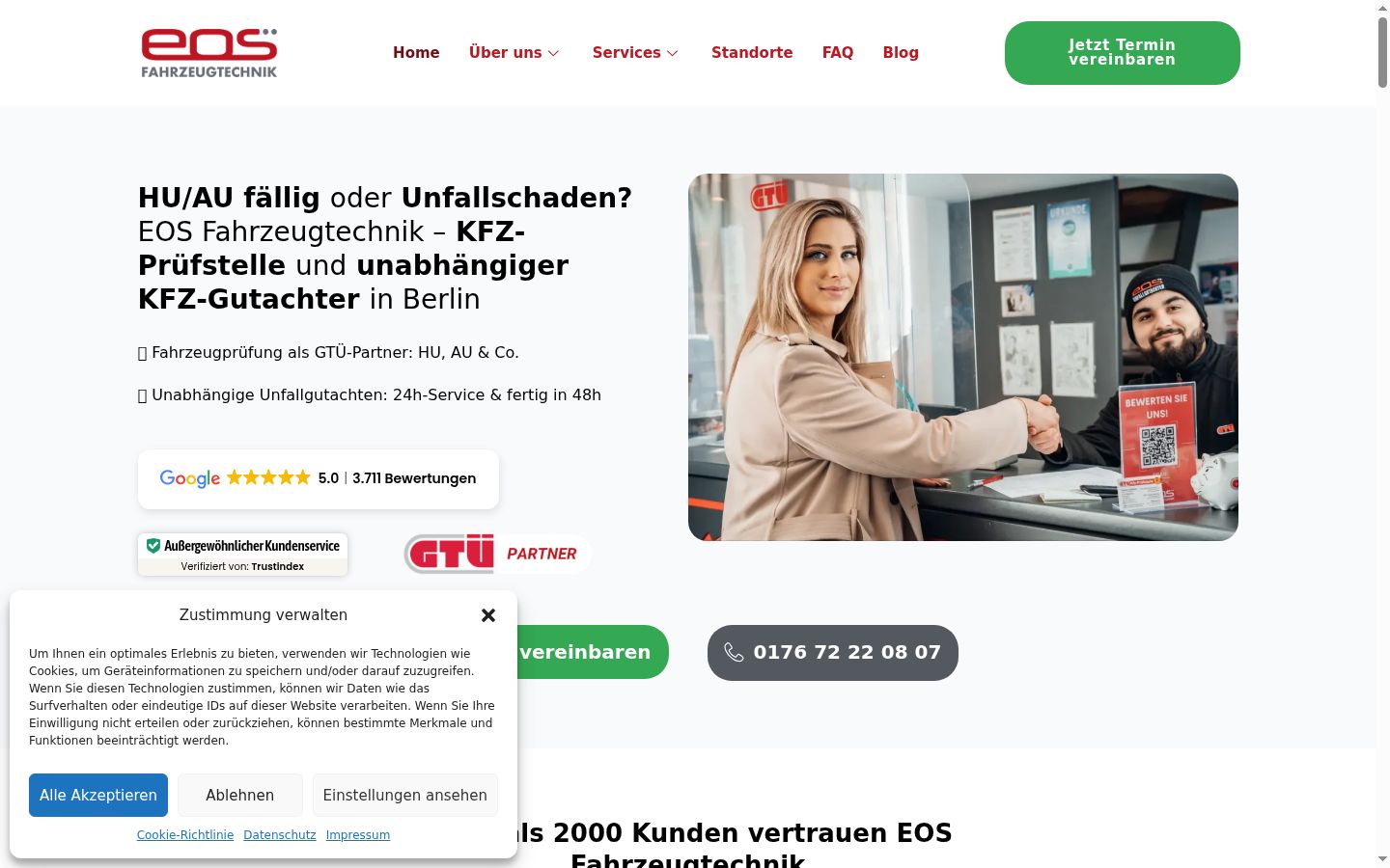 Screenshot des Einwilligungsbanners vor jeglicher Interaktion