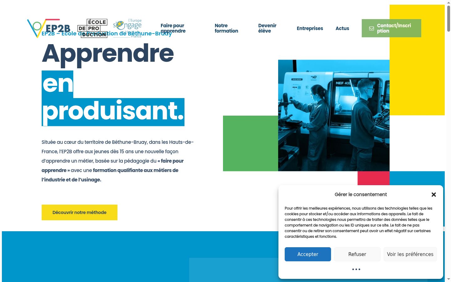 Capture d'écran de la bannière de consentement affichée avant toute interaction