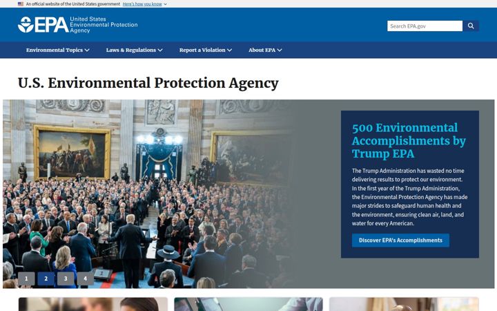 Screenshot stránky epa.gov