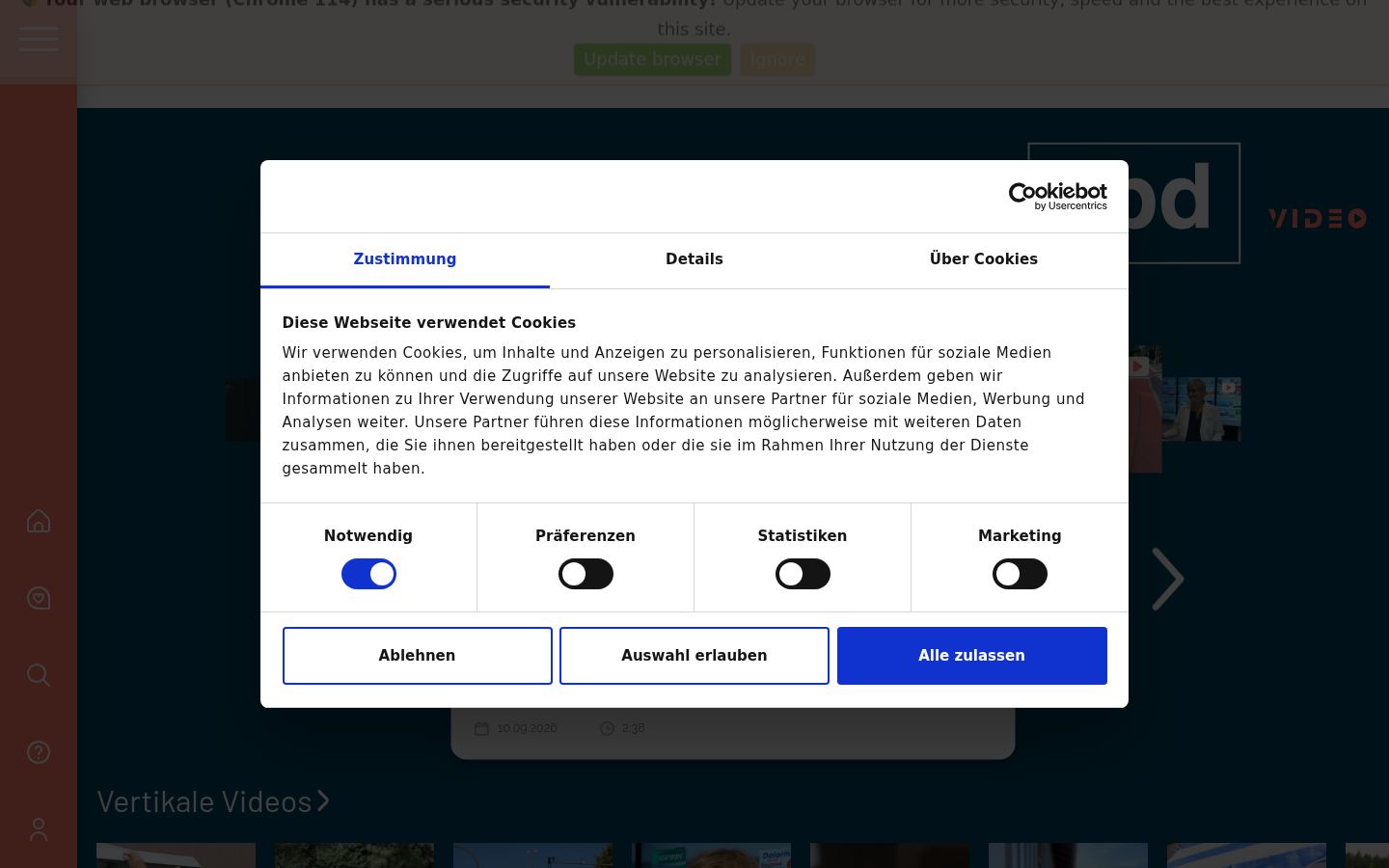 Posnetek zaslona pasice za privolitev, prikazane pred kakršno koli interakcijo