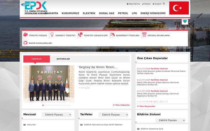 Screenshot of epdk.gov.tr