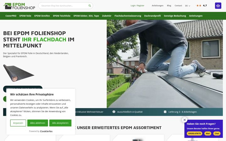 Captura de ecrã de epdmfolienshop.de