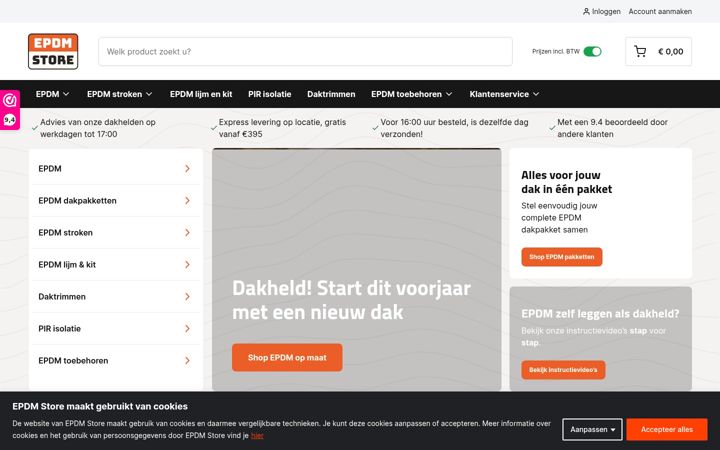 Ekrano kopija epdmstore.nl