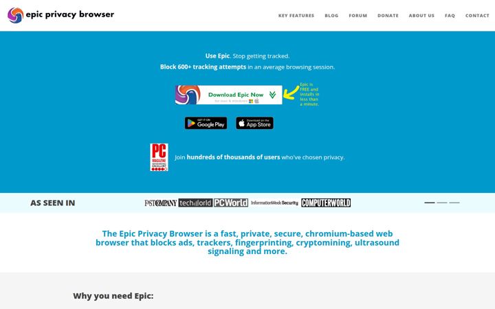 Ekrānuzņēmums no epicbrowser.com