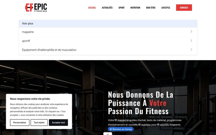 Snímek obrazovky epicfitness.fr