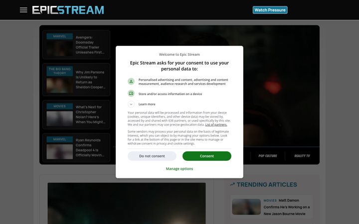 Screenshot of epicstream.com
