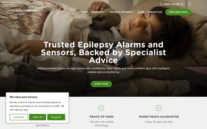 Screenshot von epilepsyalarms.co.uk