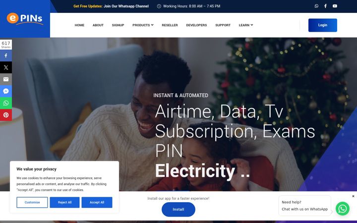 Screenshot of epins.com.ng