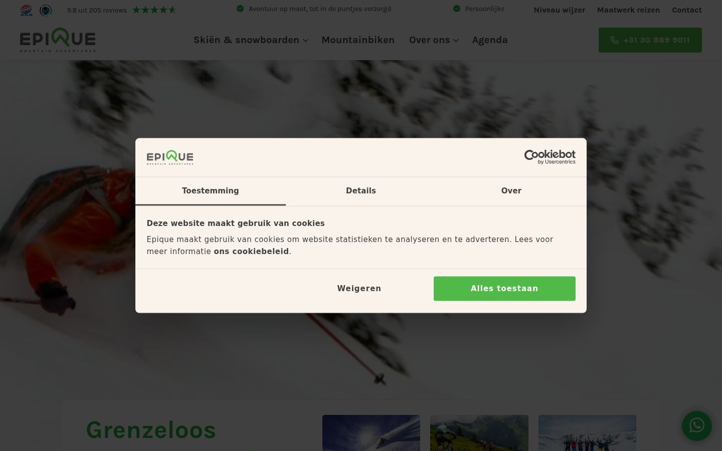 Screenshot del banner di consenso mostrato prima di qualsiasi interazione