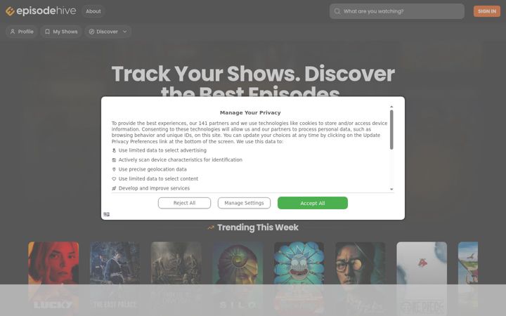 Screenshot of episodehive.com