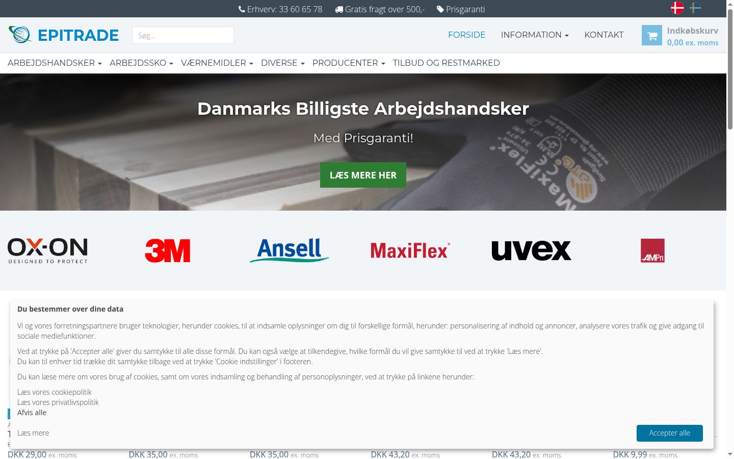 Skärmbild av samtyckesbannern som visades före någon interaktion