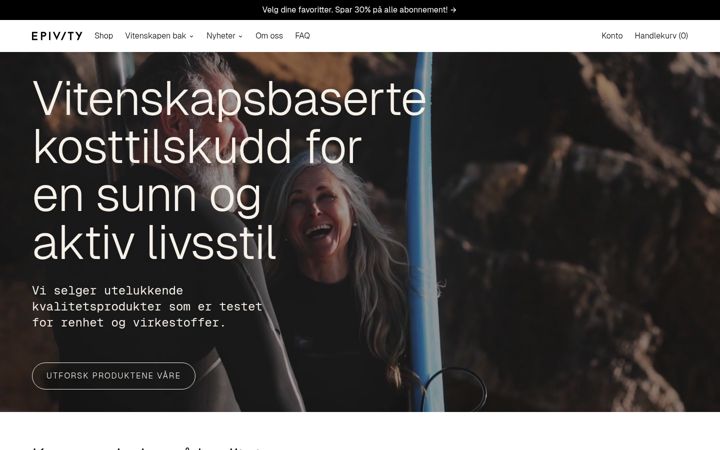 Screenshot von epivitysupplements.no