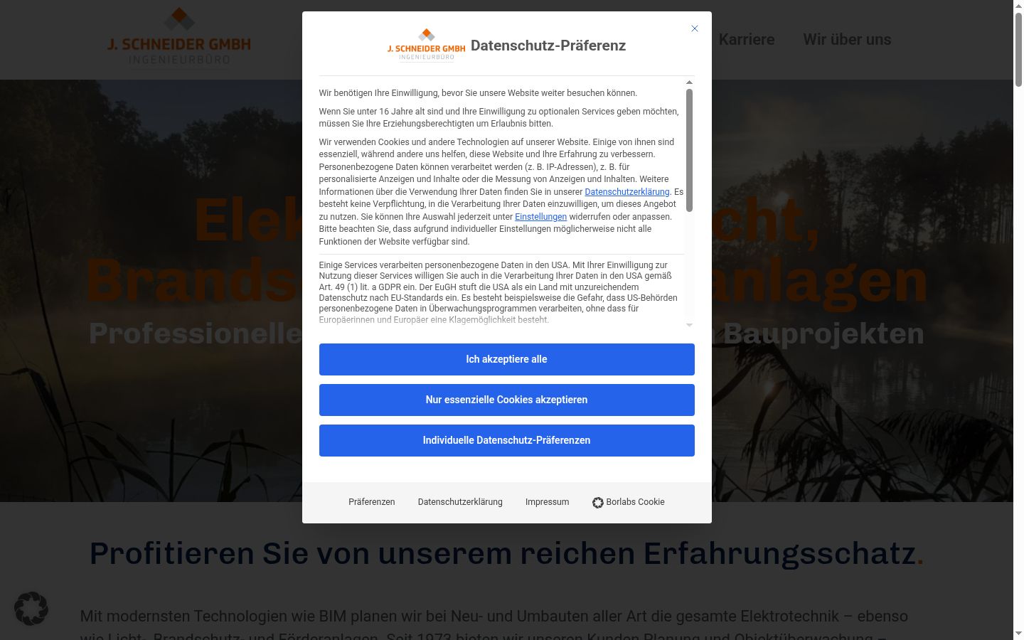 Screenshot des Einwilligungsbanners vor jeglicher Interaktion