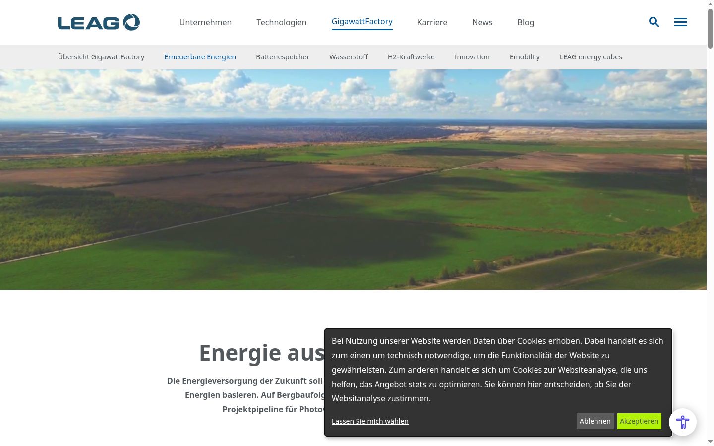 Screenshot des Einwilligungsbanners vor jeglicher Interaktion