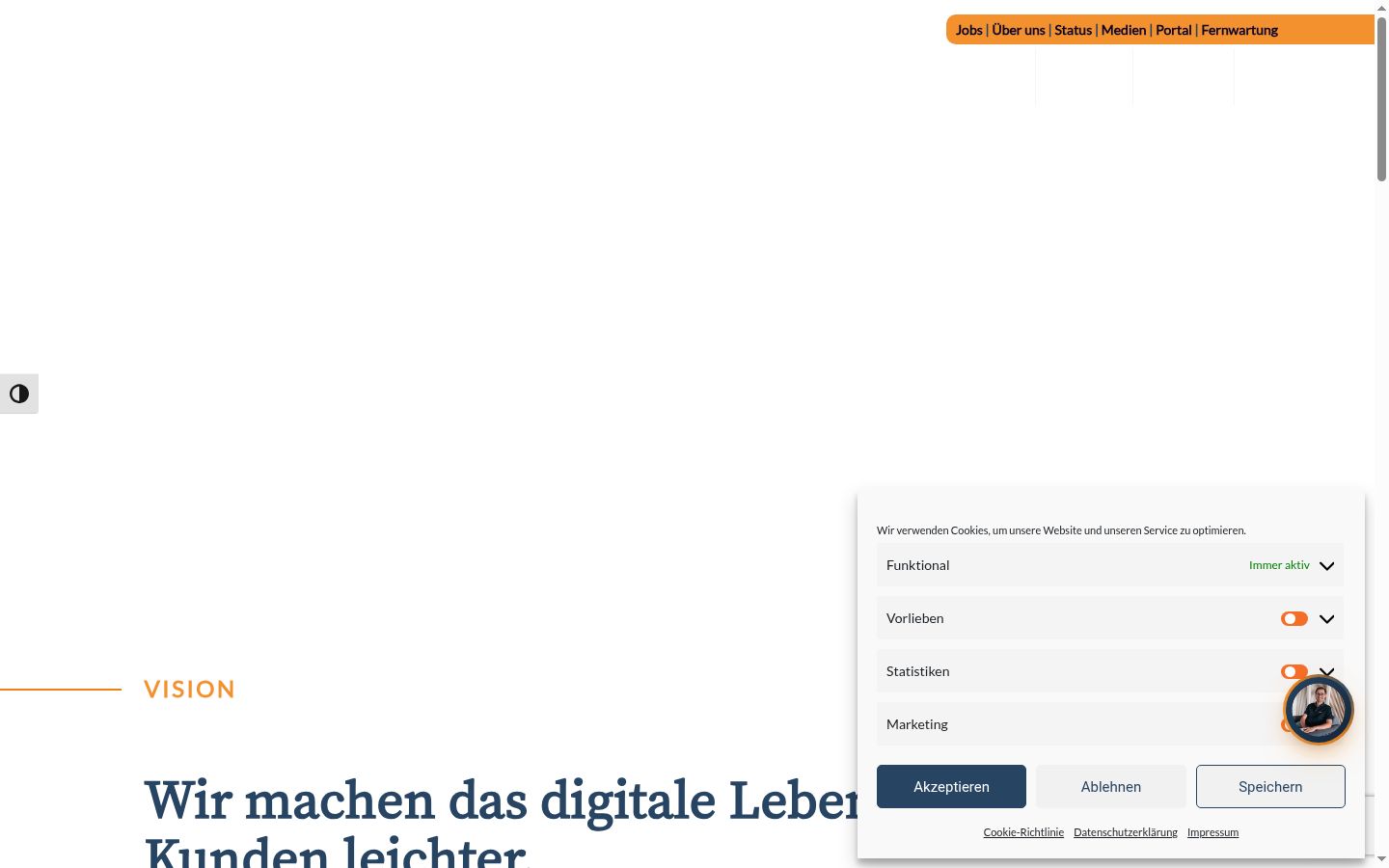 Screenshot des Einwilligungsbanners vor jeglicher Interaktion