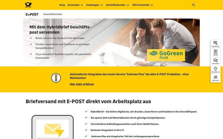 Screenshot of epost.de