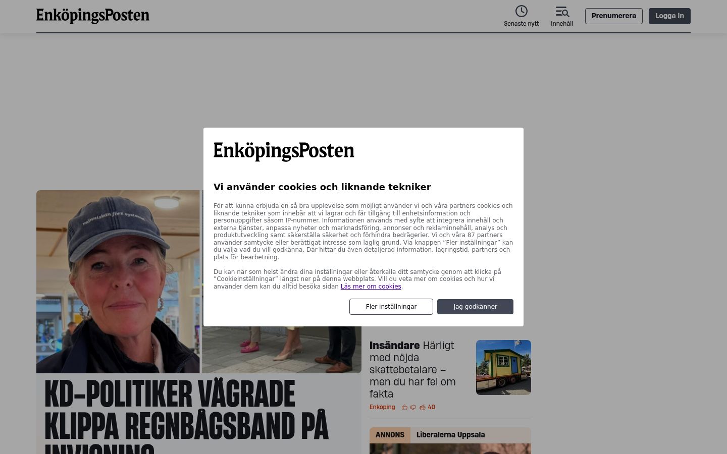 Screenshot del banner di consenso mostrato prima di qualsiasi interazione