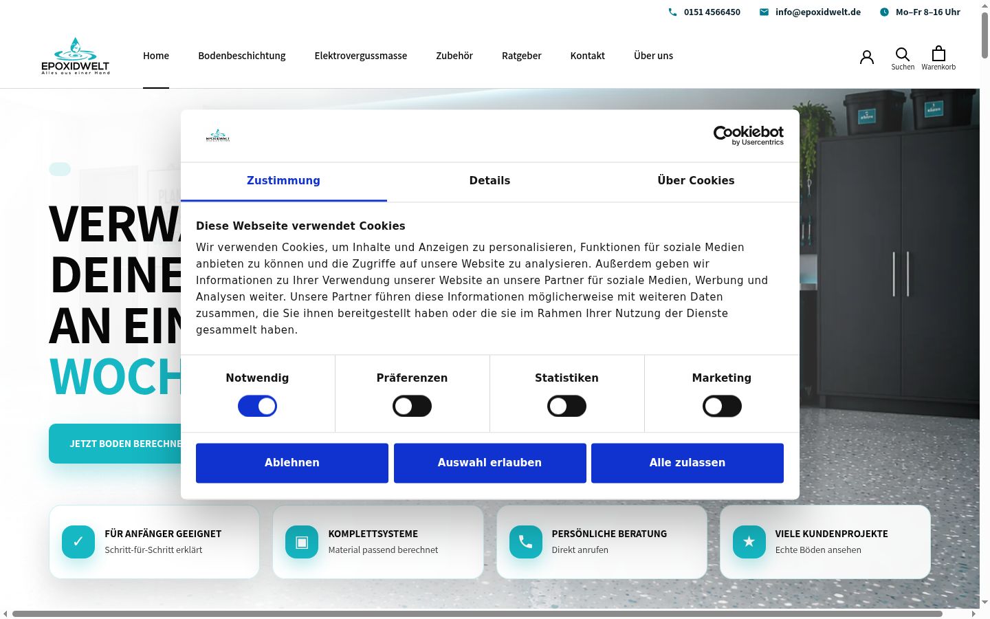 Screenshot des Einwilligungsbanners vor jeglicher Interaktion