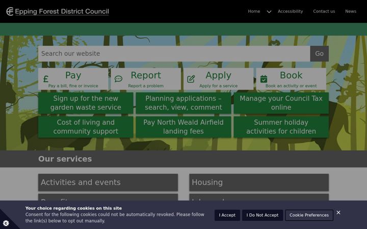 Screenshot ta' eppingforestdc.gov.uk