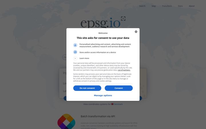 Screenshot of epsg.io