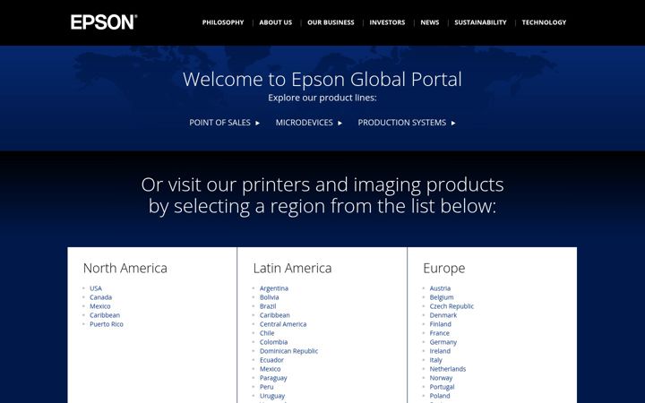 Screenshot von epson.com
