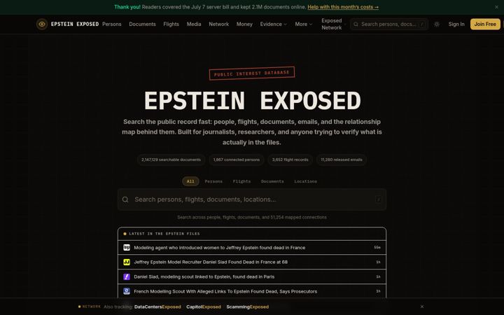 Screenshot of epsteinexposed.com