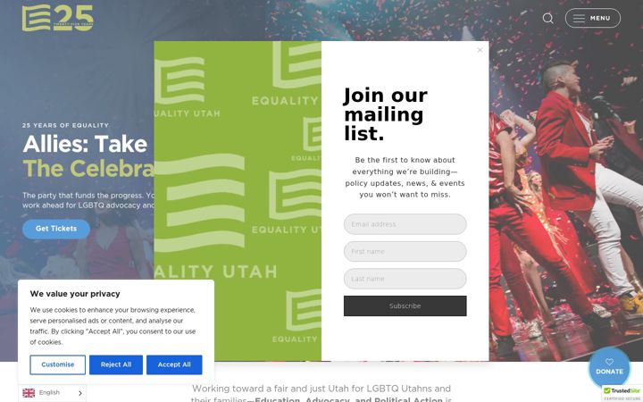 Screenshot stránky equalityutah.org