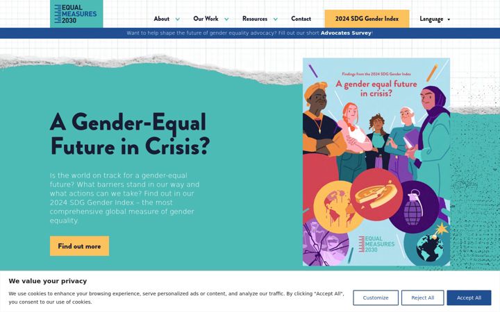Screenshot stránky equalmeasures2030.org