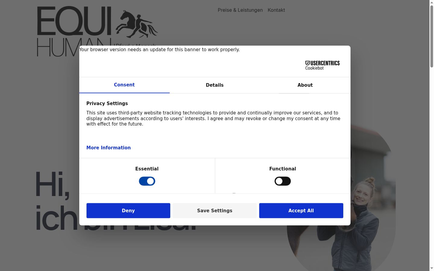 Screenshot del banner di consenso mostrato prima di qualsiasi interazione