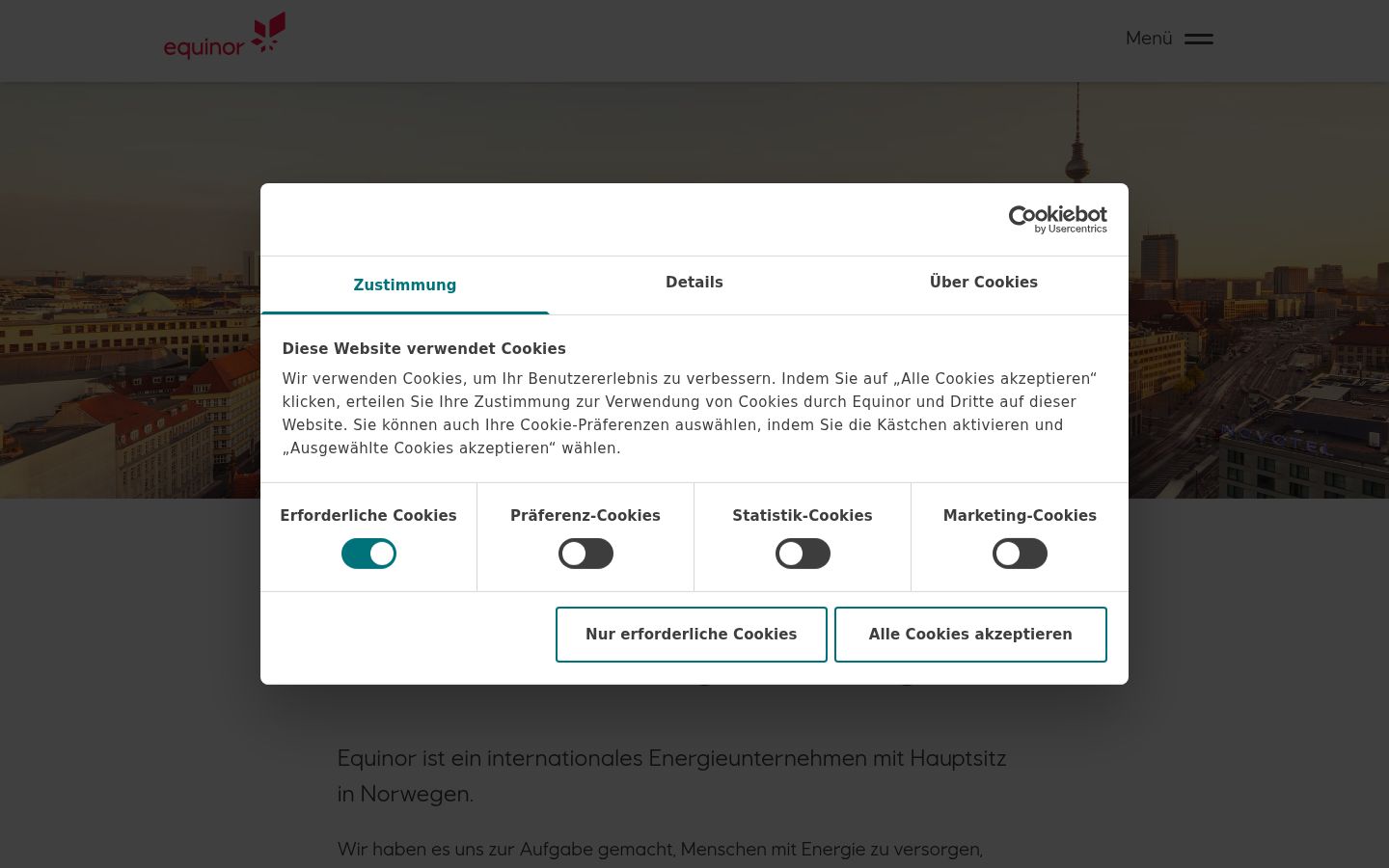 Skærmbillede af samtykkebanneret, som det blev vist før nogen interaktion