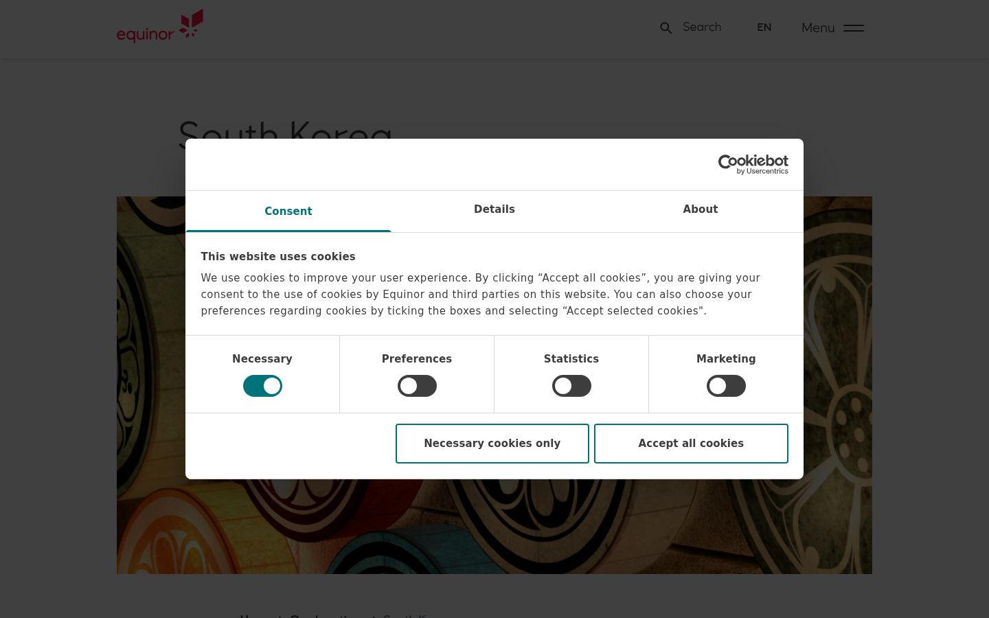 Screenshot of the consent banner shown before any interaction
